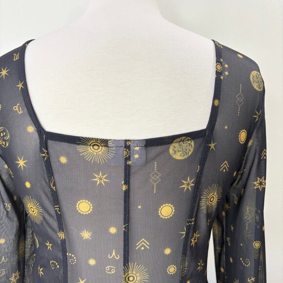 Noisy May Size M Top Sheer Celestial Zodiac Corset Mesh Long Sleeve Goth Witchy - Picture 11 of 15